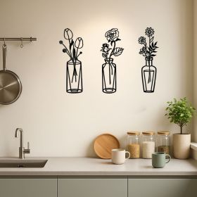 CIFbuy™ Metal Flower Wall Decorations Set of 3 Simple Iron Vase-Inspired Wall Art Ideal for Kitchens Bathrooms Living Rooms Bedrooms Studies Doors Por