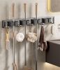 Adjustable Broom Holder Storage Wall Mount Tool Bar with 4 Clips And 5 Hooks Aluminum Alloy