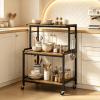 3-Tier Rolling Microwave Cart Kitchen Storage Organizer with Power Outlet Lockable Wheels And 10 Hooks for Kitchen