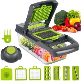 Vegetable Chopper Dicer with Container | Cheese Grater Mandoline Slicer Cabbage Shredder French Fry Cutter Stainless Steel for Veggie Onion Potato Fru