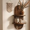 2 Tier Rustic Wooden Wall Mounted Plant Shelf, Floating Flower Pot Display Rack, Farmhouse Storage Organizer for Kitchen, Living Room, Bedroom