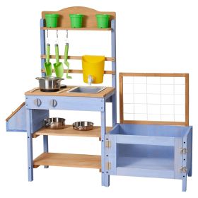Mud Kitchen, Outdoor Mud Kitchen for Kids, Wood Outdoor Play Kitchens with Planting Box, Critter Catcher Container, Tank, Sink