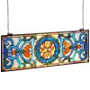 Stained Glass Window Panel, 35.1" x 12.9" Tiffany Style Hanging Transom Window Panel with Chain, Large Horizontal Rectangle Stain Glass