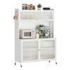 Kitchen Pantry Cabinet, Tall Storage Cabinet with Glass Doors & Adjustable Shelves, Cabinet Cupboard for Kitchen, Living Room, Dinning Room, White
