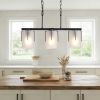 Minimalist 3-Light Linear Chandelier, Matte Black Pendant Lighting with Frosted Glass Shades