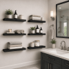Floating Wall Shelves Set of 6, Black Wood Grain Wall Mounted Shelf with Metal Bracket