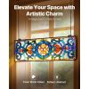 Stained Glass Window Panel, 35.1" x 12.9" Tiffany Style Hanging Transom Window Panel with Chain, Large Horizontal Rectangle Stain Glass