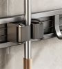 Adjustable Broom Holder Storage Wall Mount Tool Bar with 4 Clips And 5 Hooks Aluminum Alloy