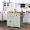 Rolling Kitchen Island with Rubber Wood Top, Spice/Towel Rack, Storage Drawers, Mobile Cart for Dining Room, Gray