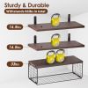 2 In 1 Floating Shelves Wall Mounted with Storage Basket Bathroom Shelves Over Toilet Wooden Shelves for Bedroom Living Room Kitchen Office Wall Decor
