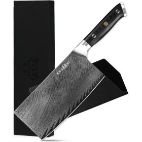 Kegani Meat Cleaver Knife 7 Inch - Damascus 73 Layers AUS-10 Steel Core Butcher Knife - G10 Handle Chinese Knife With Gift Box & Sheath (Option: Meat Cleaver-Silver Knight)