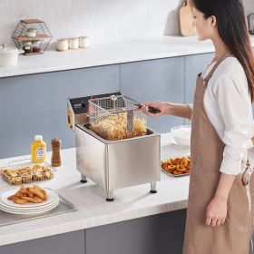 Commercial Electric Deep Fryer Countertop Deep Fryer 1750W 12Qt / 11.5L (Option: Silver)