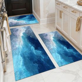 Three-piece kitchen rug set, non-slip and washable, abstract pattern kitchen hallway rug, soft and comfortable, suitable for sinks, floors, entrances (Main Color: White, Main Material: Polyester)