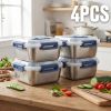 Yakimoto 2/4/6/8/10 PCS Extra-Large Stainless Steel Food Storage Containers With Blue Lids - Deep Design, Airtight Seal