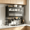 Over the Sink Dish Rack, Adjustable Carbon Steel Kitchen Sink Storage Rack with Utensil Rack, Knife Rack and Cutting Board Rack