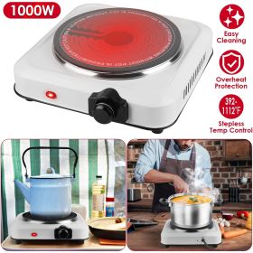1000W Electric Infrared Single Burner Portable Heating Hot Plate Stove Countertop RV Hotplate with 7.5' Glass Cooktop Stepless Temperature Adjustments (Color: White)