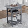 Mobile Rolling Kitchen Island Trolley Serving Cart with Underneath Drawer & Slide-Out Wire Storage Basket