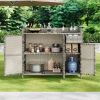 47.5"W Wicker Outdoor Storage Cabinet with Tempered Glass Desktop, Weather-proof Rattan Bar Table with Three Doors, Adjustable Shelf, and One Drawer