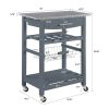 Mobile Rolling Kitchen Island Trolley Serving Cart with Underneath Drawer & Slide-Out Wire Storage Basket